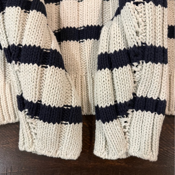 ZARA Chunky Ribbed Stripe Sweater Cream Black Relaxed Knit S - Picture 8 of 9